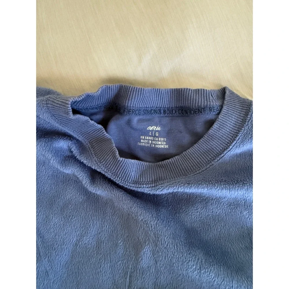 Aerie Plush Fleece Crewneck Sweatshirt Long Sleeve Blue Size L Cozy Casual‎